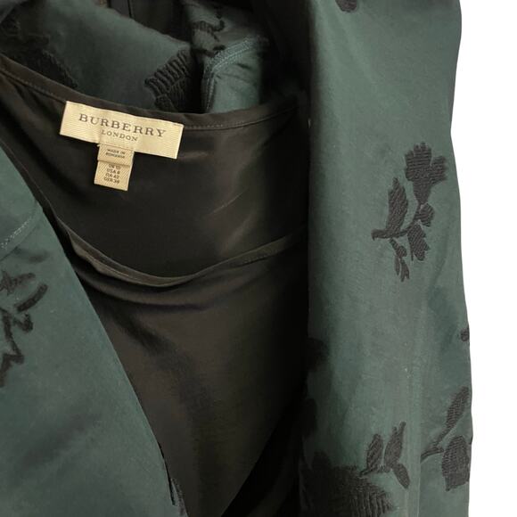 Burberry London Dark Green Black Textured Floral Print Button Up Top Womens US 8 - Picture 6 of 10